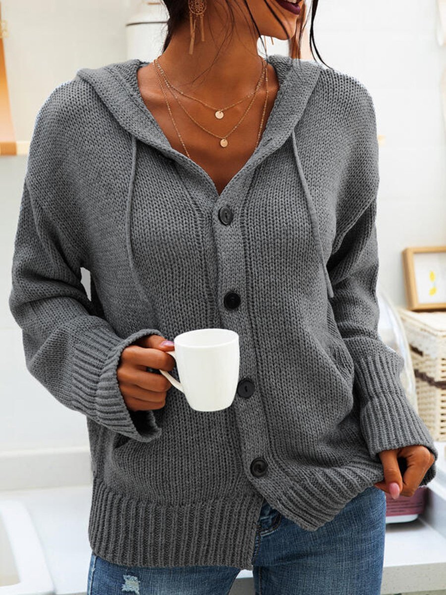 Women's Sweaters Button Hooded Long Sleeve Cardigan Sweater - LuckyFash™