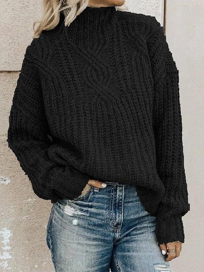 Women's Sweaters High Collar Long Sleeve Twist Knit Sweater - LuckyFash™