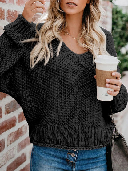 Women's Sweaters Loose V-Neck Long Sleeve Knitted Sweater - Cardigans & Sweaters - INS | Online Fashion Free Shipping Clothing, Dresses, Tops, Shoes - 20-30 - 25/10/2021 - Cardigans & Sweaters